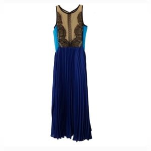 HORA & SORA Lace & Sheer Mesh Chiffon Pleated Prom/Cocktail Maxi Dress Size 2